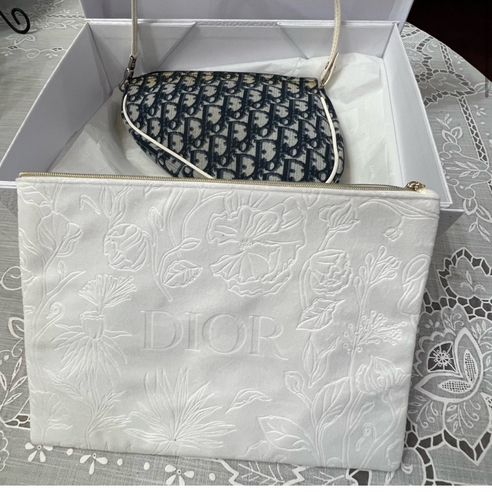 Vintage Dior navy-and-white saddlebag
